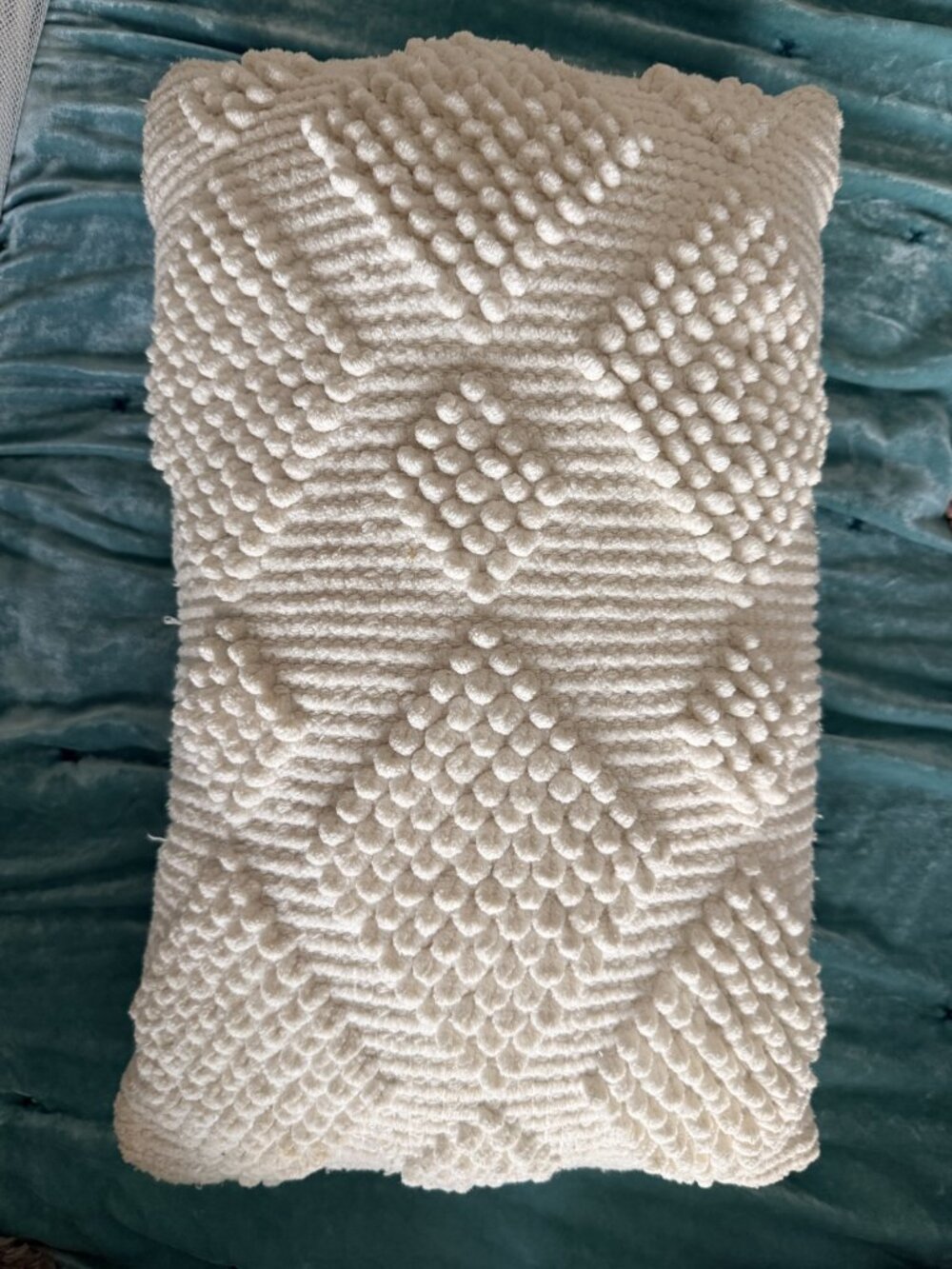 White Bobble Textured Boho Throw Pillow Neutral Farmhouse